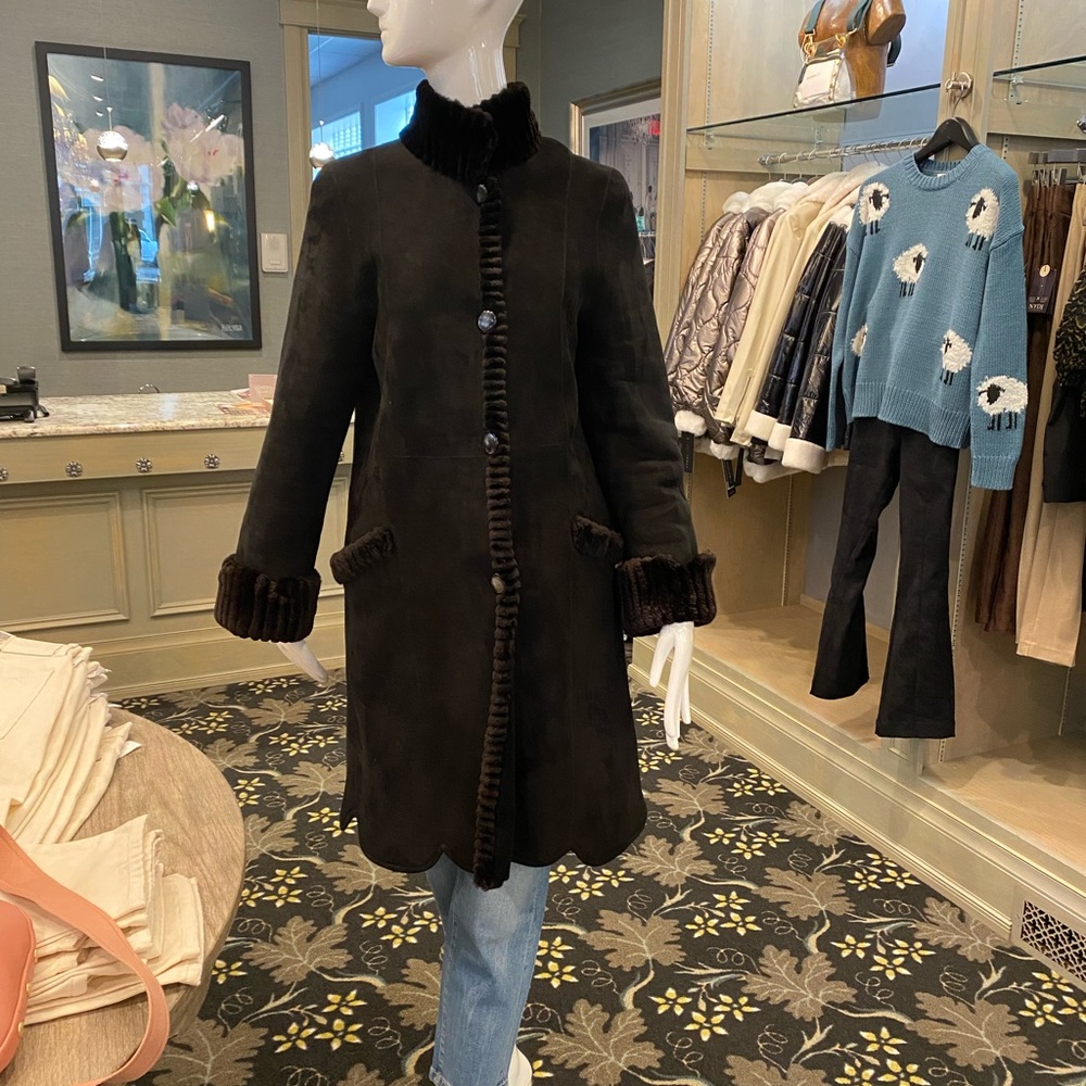 Shearling Coat w/Sheared Mink Trim